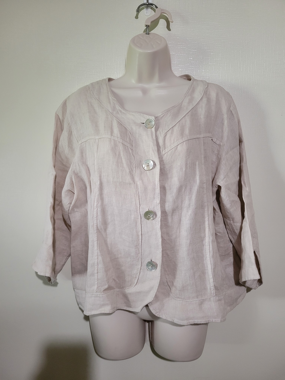 Light Beige Linen Button-Front Women's Top